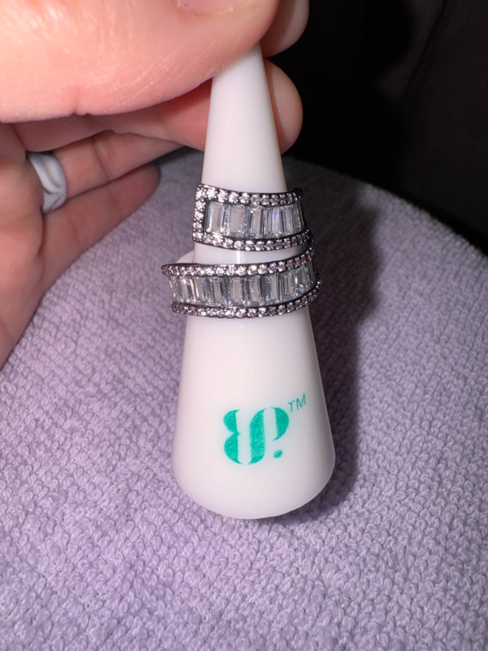 bp Silver-Tone Wrap Ring with Clear Baguette Crystals